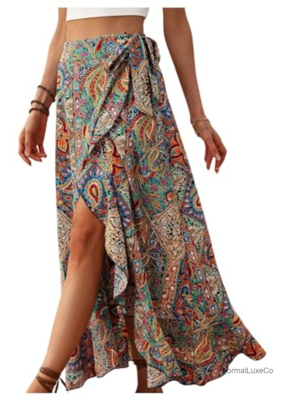 Flowy Floral Asymmetrical High Waist Split Side Maxi Wrap Skirt